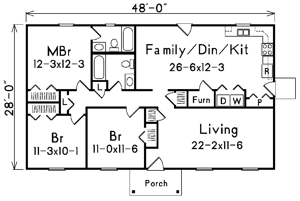 Floor Plan First Story of Ranch Plan #138-1025
