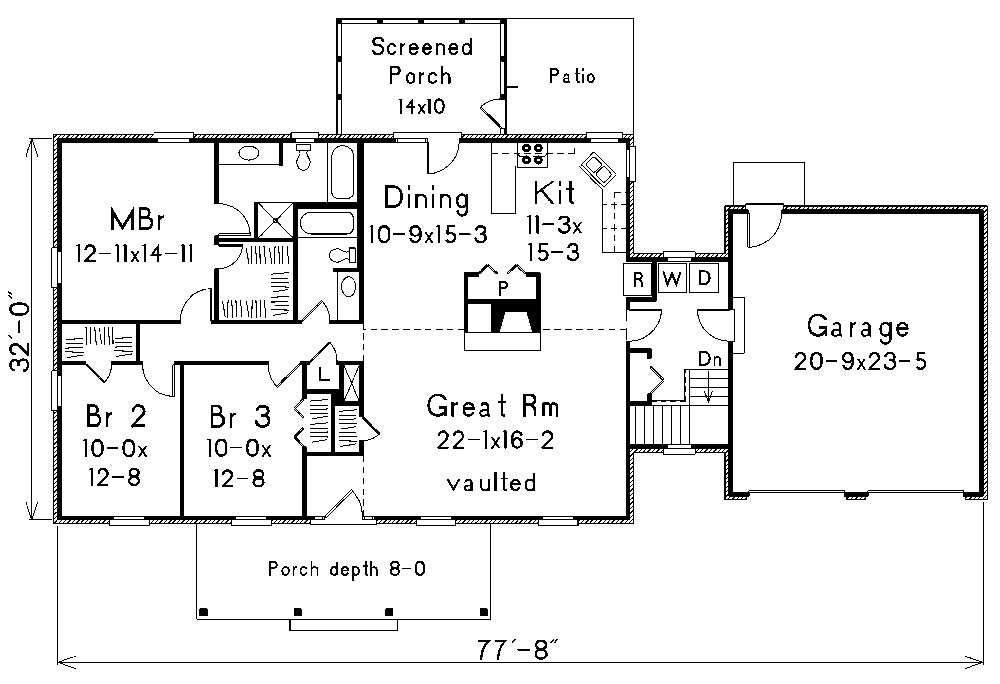 Floor Plan First Story of Ranch Plan #138-1031