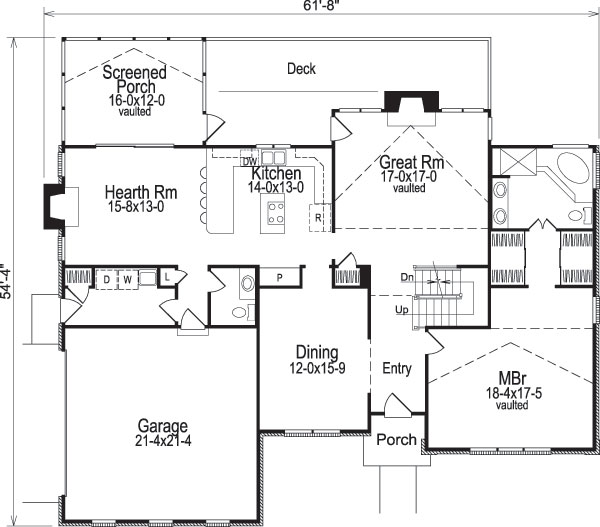 Floor Plan First Story of Traditional Plan #138-1032