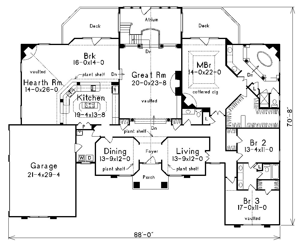 Floor Plan First Story of Ranch Plan #138-1033