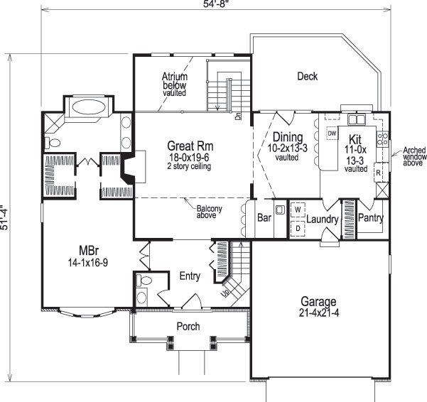 Floor Plan First Story of Traditional Plan #138-1034