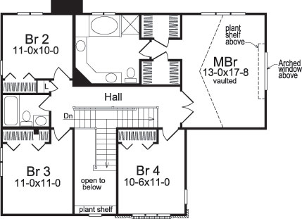 Floor Plan Second Story of Traditional Plan #138-1036