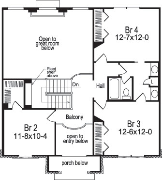Floor Plan Second Story of Traditional Plan #138-1037