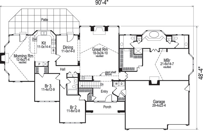 Floor Plan First Story of Ranch Plan #138-1038