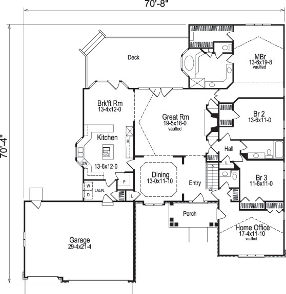 Floor Plan First Story of Ranch Plan #138-1039