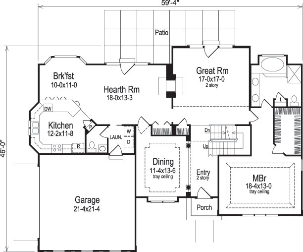 Floor Plan First Story of Georgian Plan #138-1040