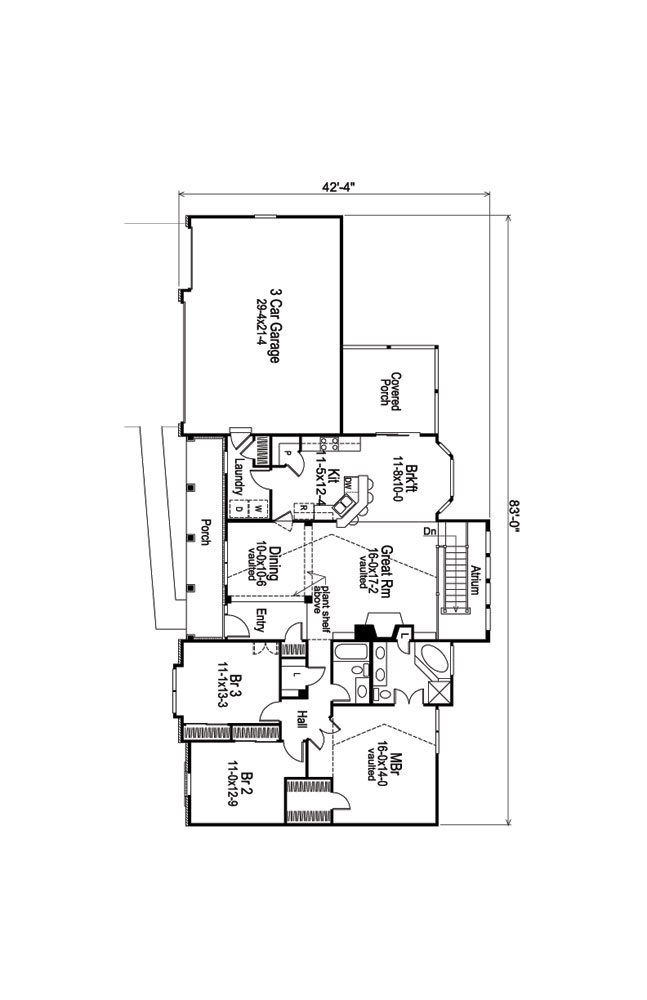 Floor Plan First Story of Ranch Plan #138-1041