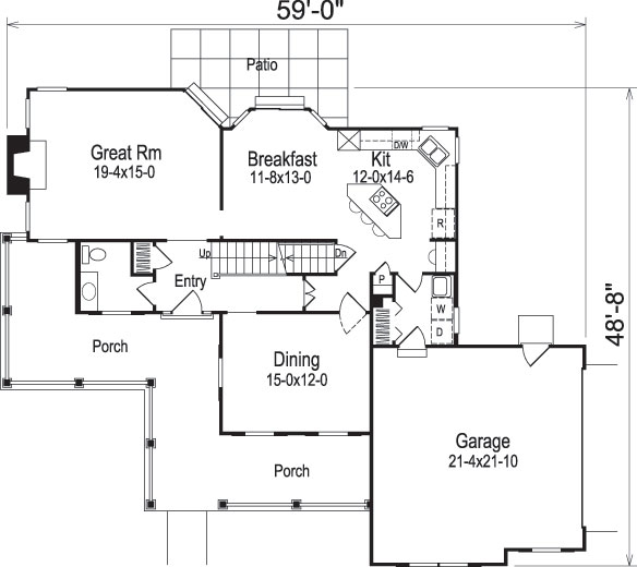 Floor Plan First Story of Traditional Plan #138-1042