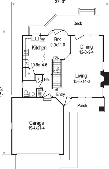 Floor Plan First Story of Cottage Plan #138-1044