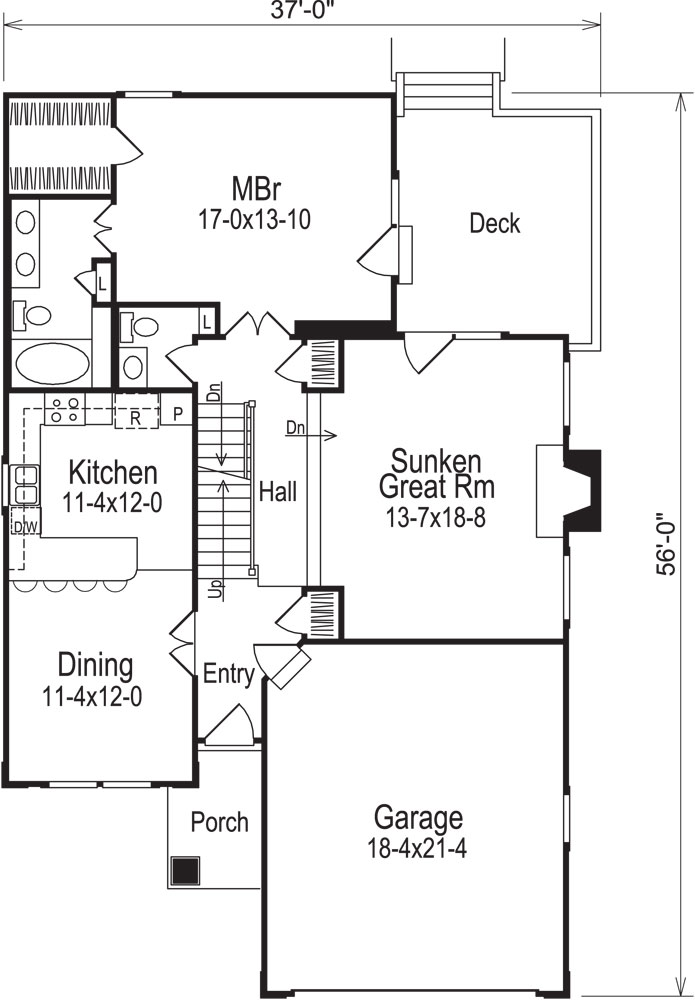 Floor Plan First Story of Traditional Plan #138-1045
