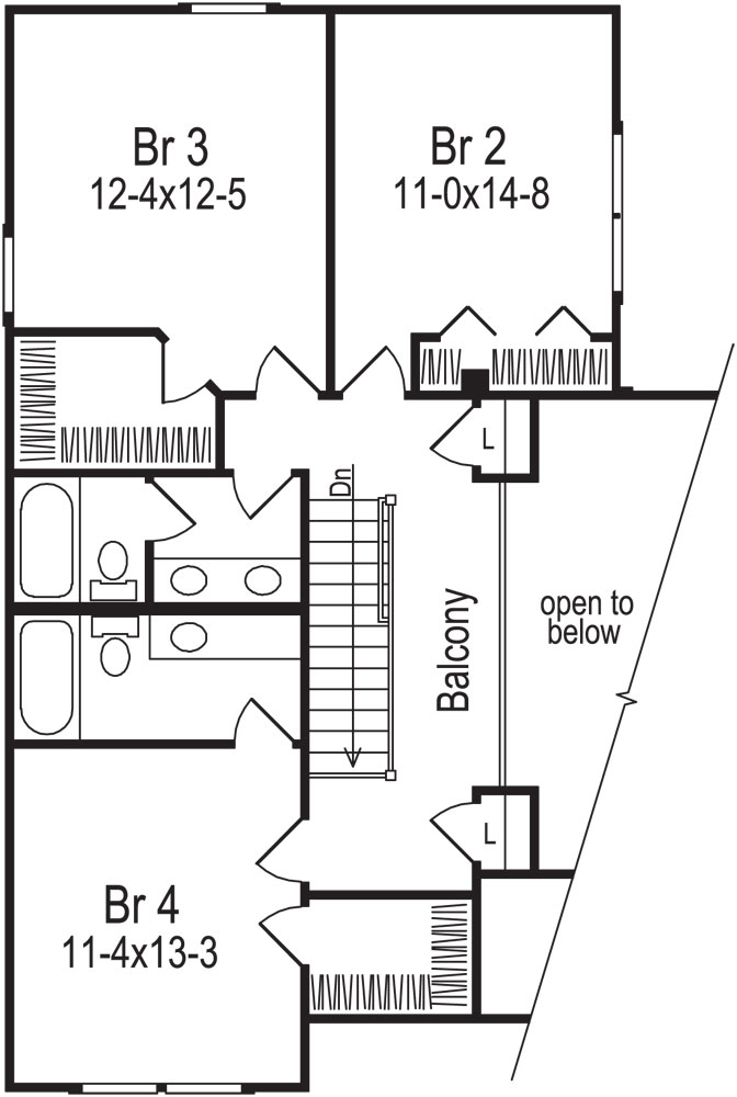 Floor Plan Second Story of Traditional Plan #138-1045