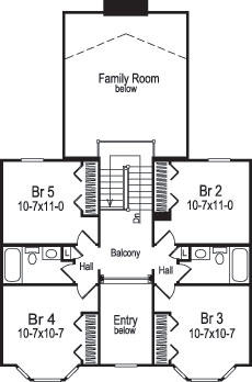 Floor Plan Second Story of Southern Plan #138-1046