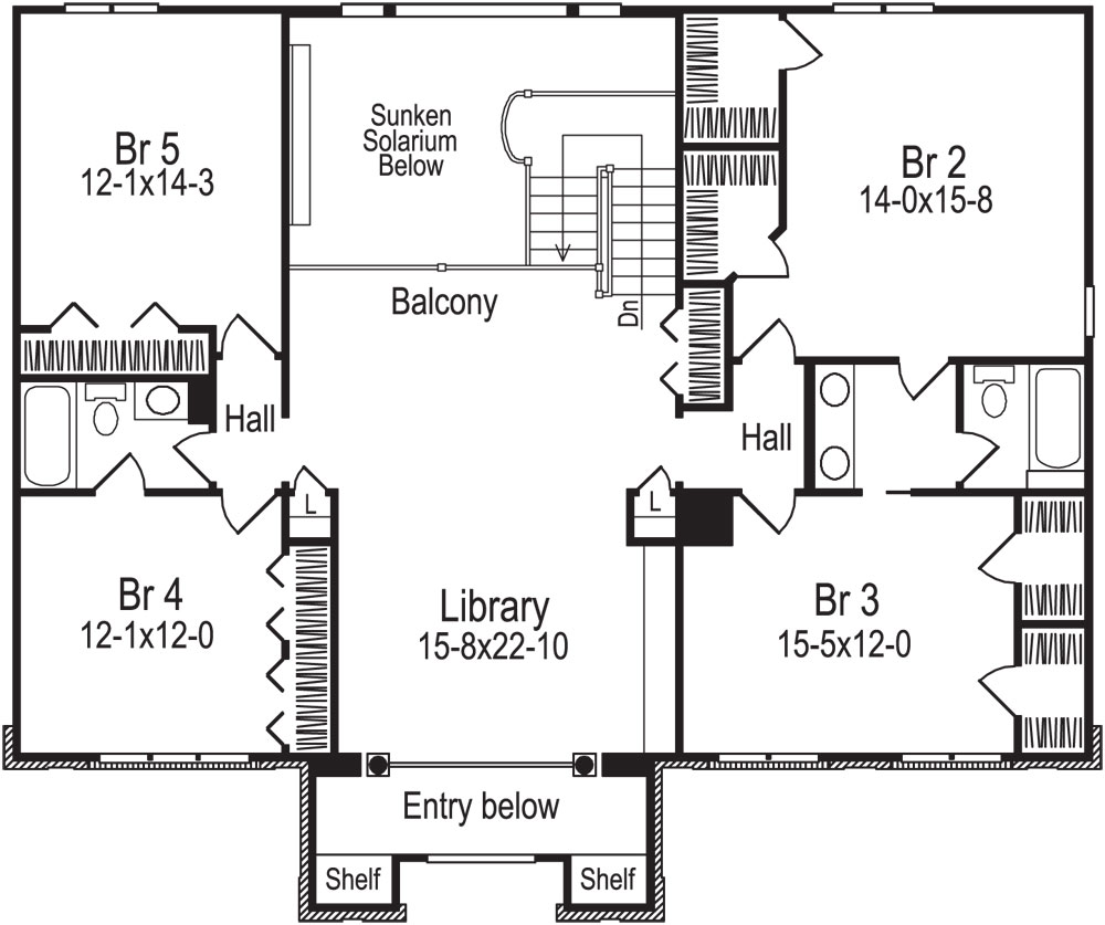 Floor Plan Second Story of Traditional Plan #138-1047