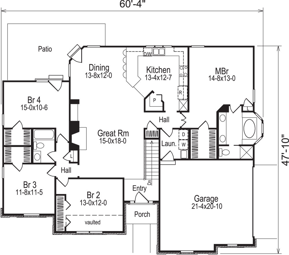 Floor Plan First Story of Ranch Plan #138-1048