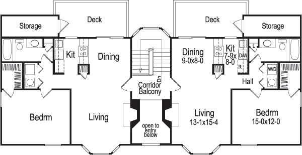 Floor Plan Second Story of Multi-Unit Plan #138-1052
