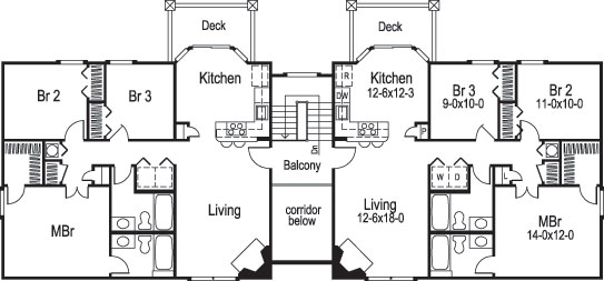 Floor Plan Second Story of Multi-Unit Plan #138-1053