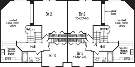 Floor Plan Second Story of Multi-Unit Plan #138-1055