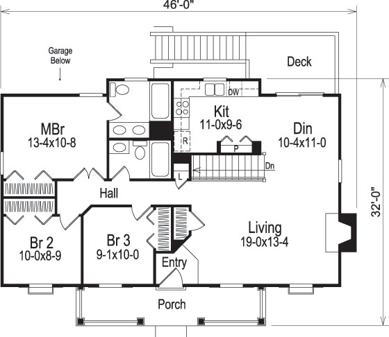 Floor Plan First Story of Cottage Plan #138-1061
