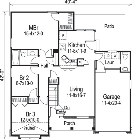Floor Plan First Story of Ranch Plan #138-1062