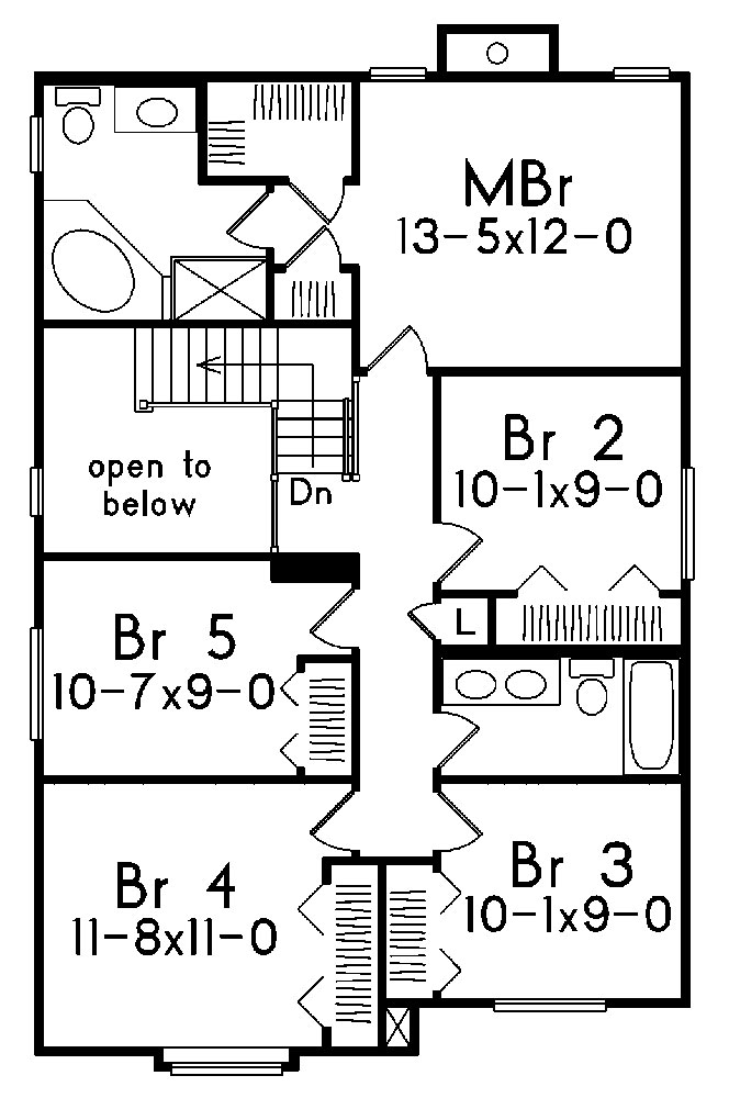 Floor Plan Second Story of Traditional Plan #138-1065