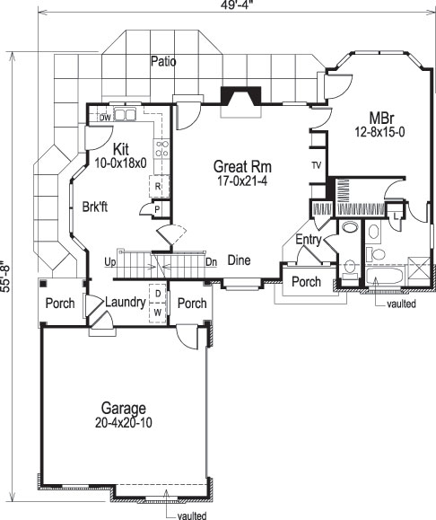 Floor Plan First Story of Country Plan #138-1066