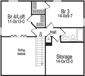 Floor Plan Second Story of Country Plan #138-1067