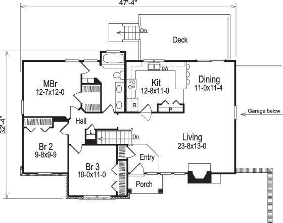 Floor Plan First Story of Ranch Plan #138-1068