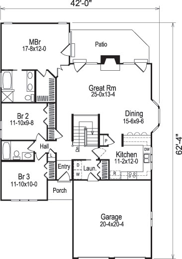 Floor Plan First Story of Ranch Plan #138-1074