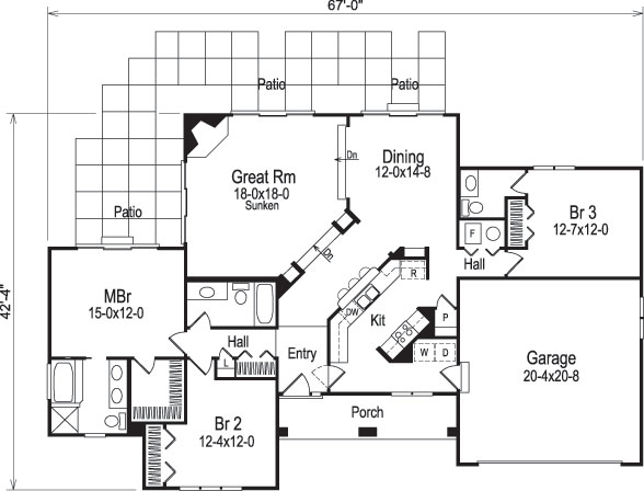 Floor Plan First Story of Ranch Plan #138-1076