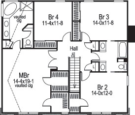 Floor Plan Second Story of Traditional Plan #138-1077