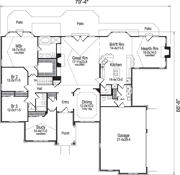 Floor Plan First Story of Ranch Plan #138-1080