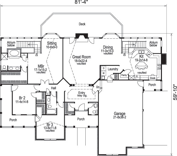 Floor Plan First Story of Ranch Plan #138-1086