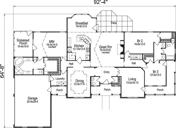 Floor Plan First Story of Ranch Plan #138-1087