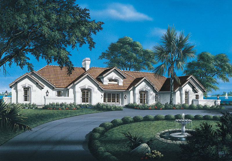 Front elevation of Luxury home (ThePlanCollection: House Plan #138-1088)