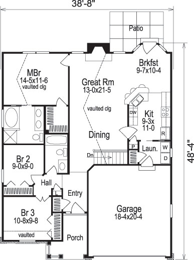 Floor Plan First Story of Ranch Plan #138-1090