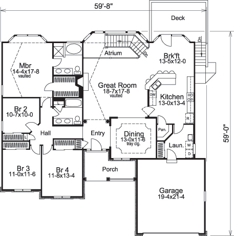 Floor Plan First Story of Ranch Plan #138-1096