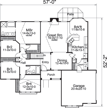 Floor Plan First Story of Ranch Plan #138-1098