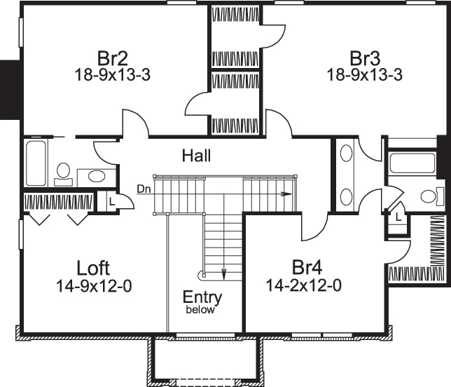 Floor Plan Second Story of Traditional Plan #138-1101