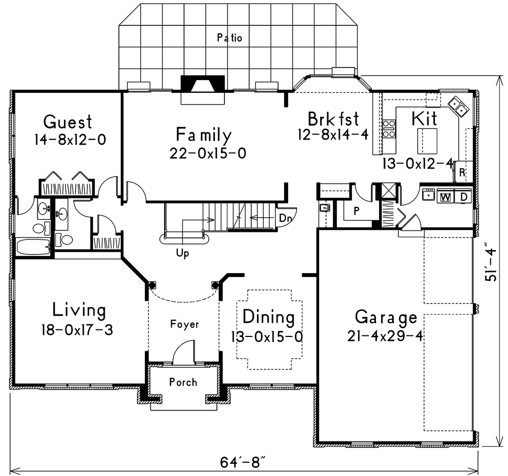 Floor Plan First Story of Farmhouse Plan #138-1104