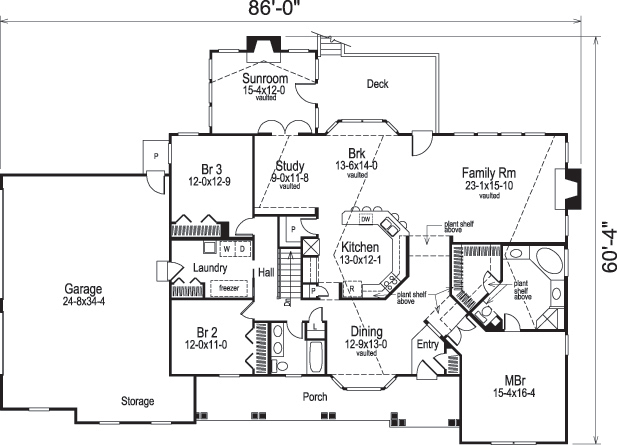 Floor Plan First Story of Ranch Plan #138-1107