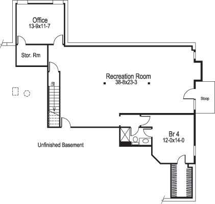 Floor Plan Basement of Ranch Plan #138-1107