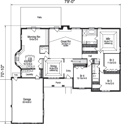 Floor Plan First Story of Ranch Plan #138-1109