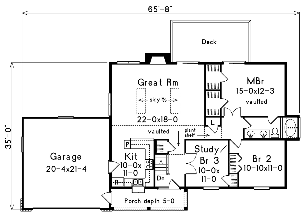 Floor Plan First Story of Ranch Plan #138-1110