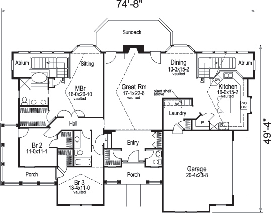 Floor Plan First Story of Ranch Plan #138-1117
