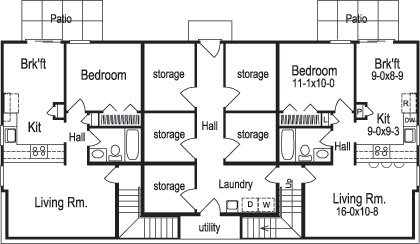 Floor Plan Basement of Multi-Unit Plan #138-1120