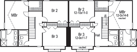 Floor Plan Second Story of Multi-Unit Plan #138-1125