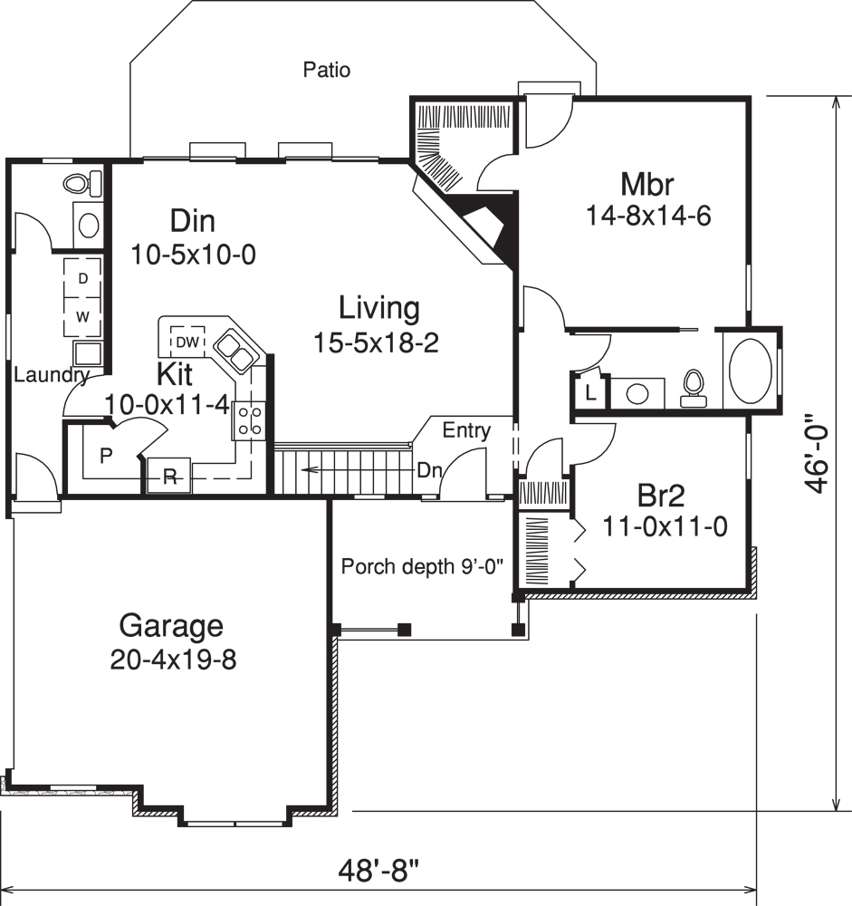 Floor Plan First Story of Ranch Plan #138-1127
