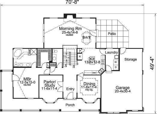 Floor Plan First Story of Traditional Plan #138-1128