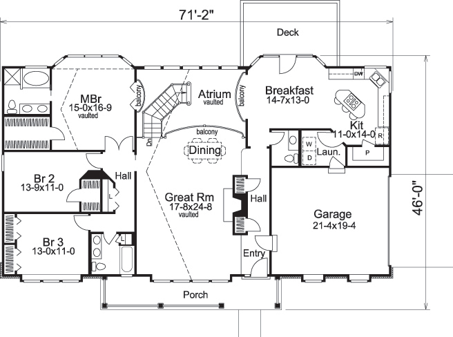 Floor Plan First Story of Ranch Plan #138-1129