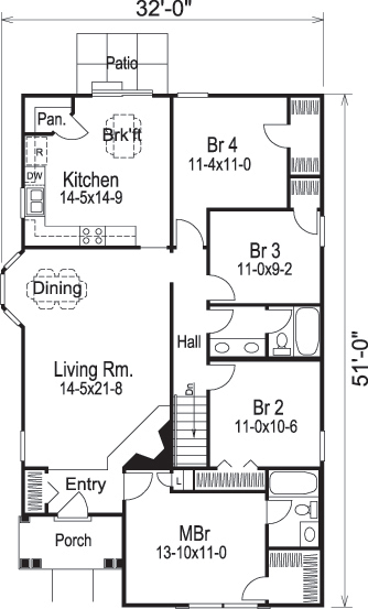 Floor Plan First Story of Country Plan #138-1130